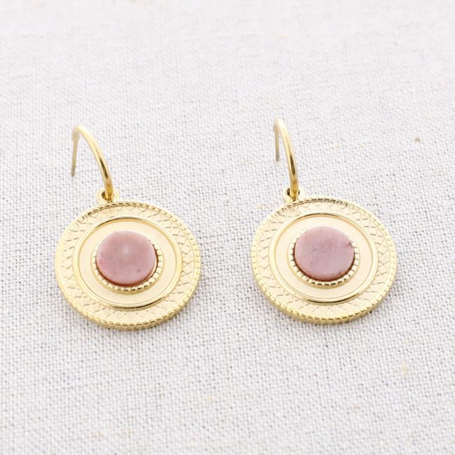 PENDIENTES ACERO ARO COLGANTE MEDALLA PIEDRA