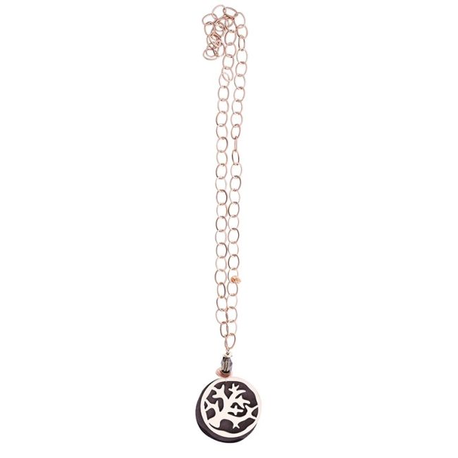 LONG PENDANT CHAIN NECKLACE WITH FRETWORK MEDAL