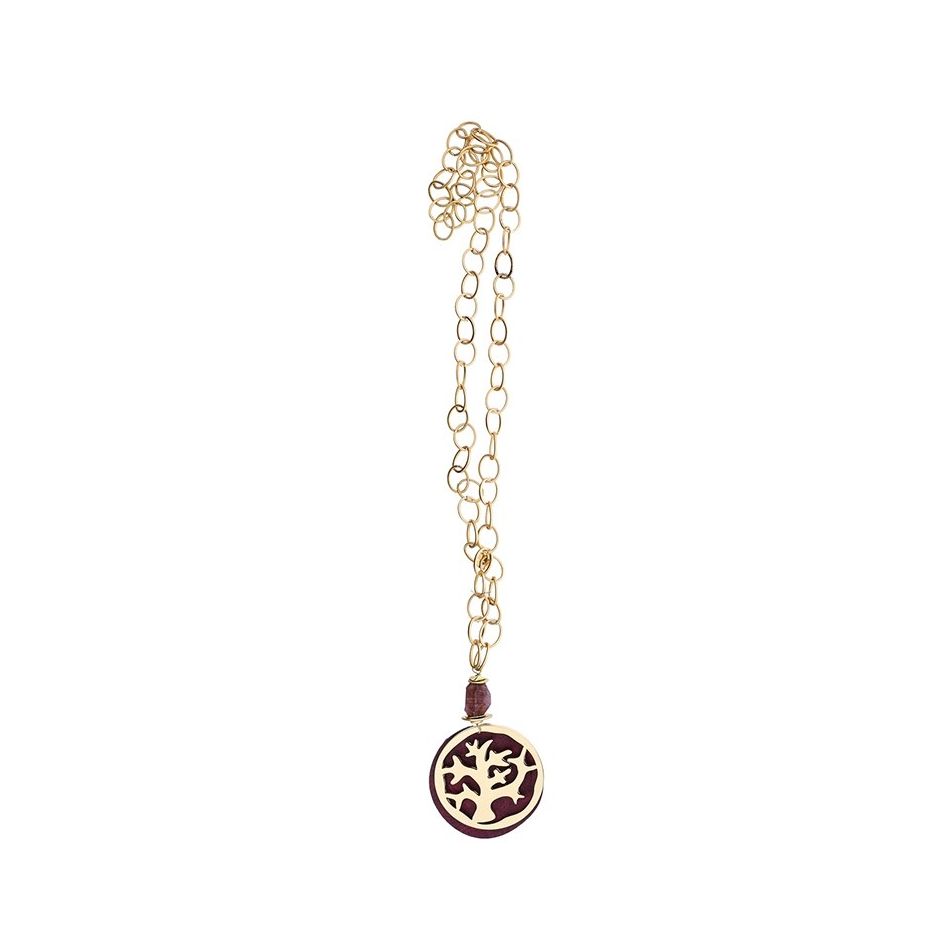 LONG PENDANT CHAIN NECKLACE WITH FRETWORK MEDAL