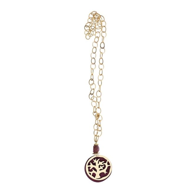 LONG PENDANT CHAIN NECKLACE WITH FRETWORK MEDAL