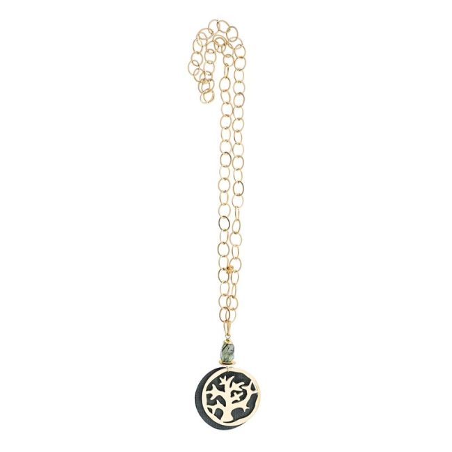 LONG PENDANT CHAIN NECKLACE WITH FRETWORK MEDAL