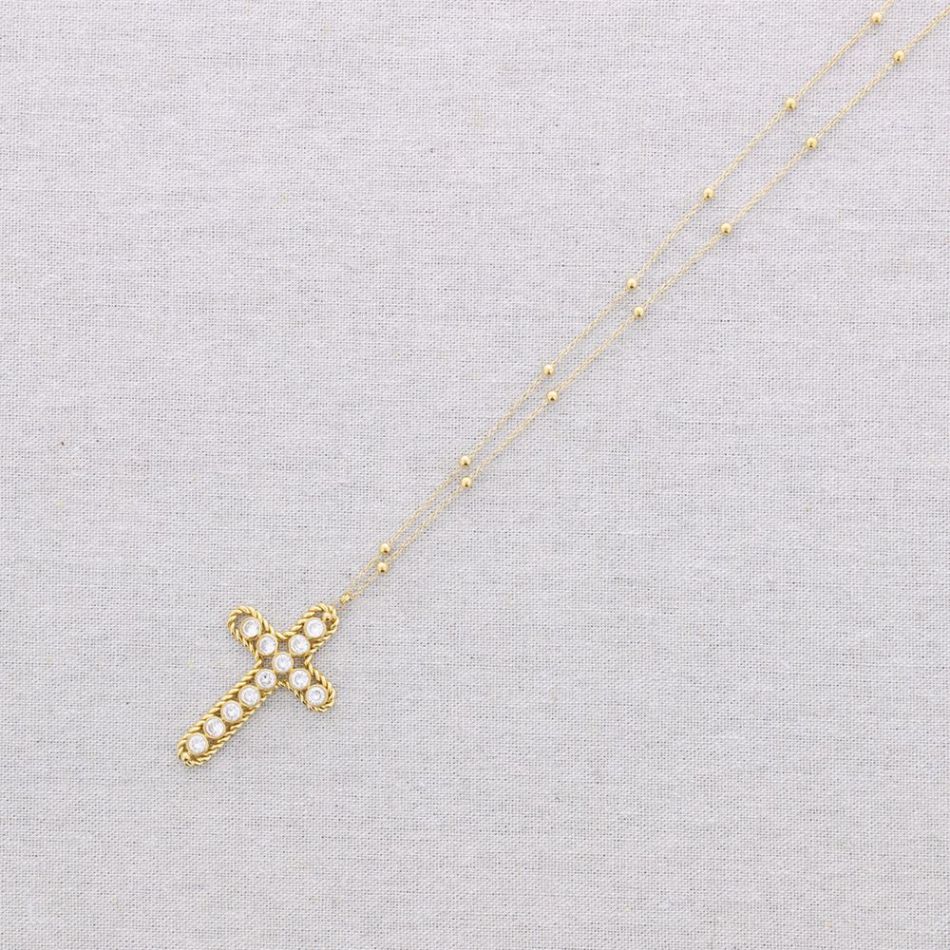 COLLAR ACERO COLGANTE CRUZ CRISTALES