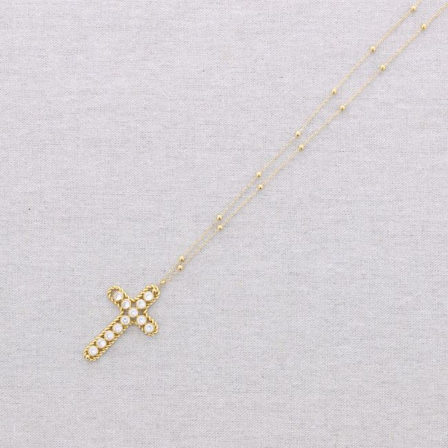 COLLAR ACERO COLGANTE CRUZ CRISTALES