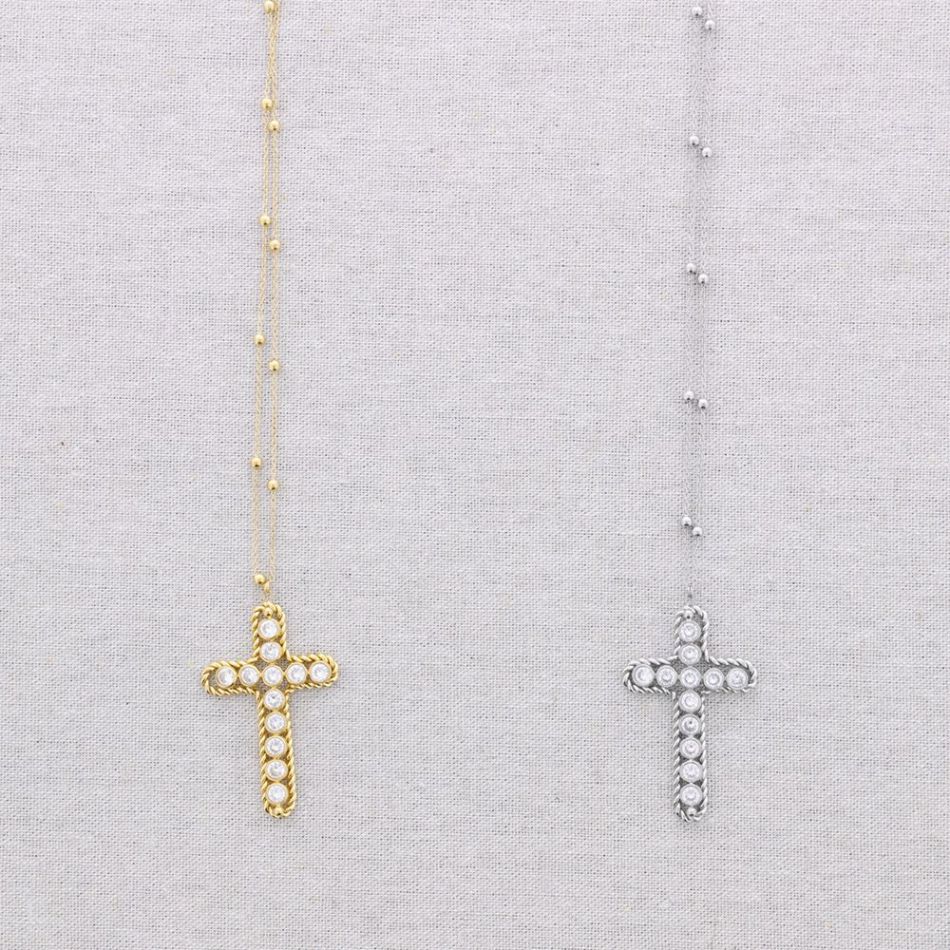 COLLAR ACERO COLGANTE CRUZ CRISTALES