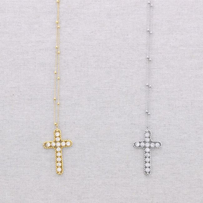 COLLAR ACERO COLGANTE CRUZ CRISTALES