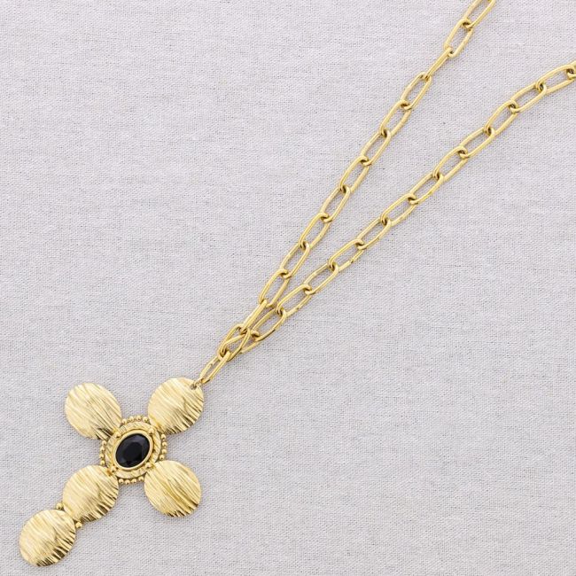 STEEL CHOKER WITH LINK AND CRYSTAL CROSS PENDANT