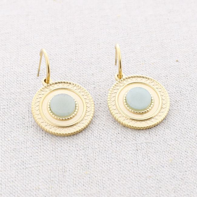STONE MEDAL PENDANT HOOP STEEL EARRINGS