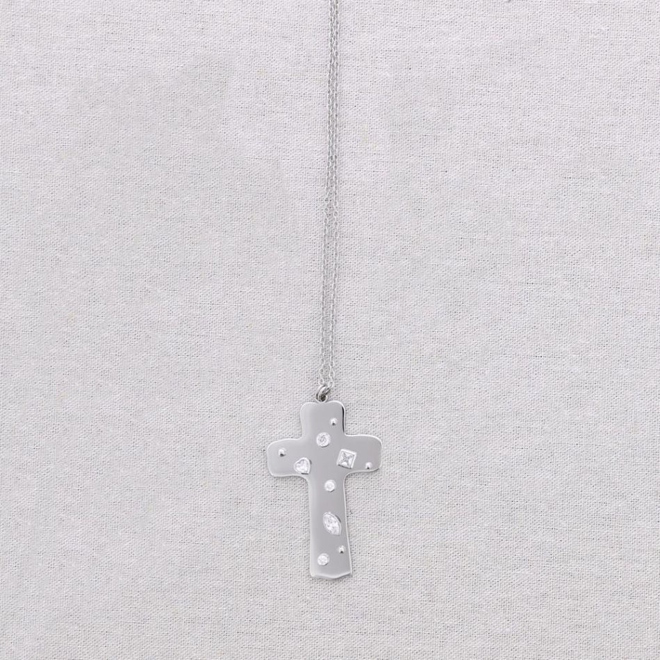 COLLAR LARGO ACERO COLGANTE CRUZ CIRCONITAS