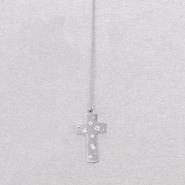 COLLAR LARGO ACERO COLGANTE CRUZ CIRCONITAS