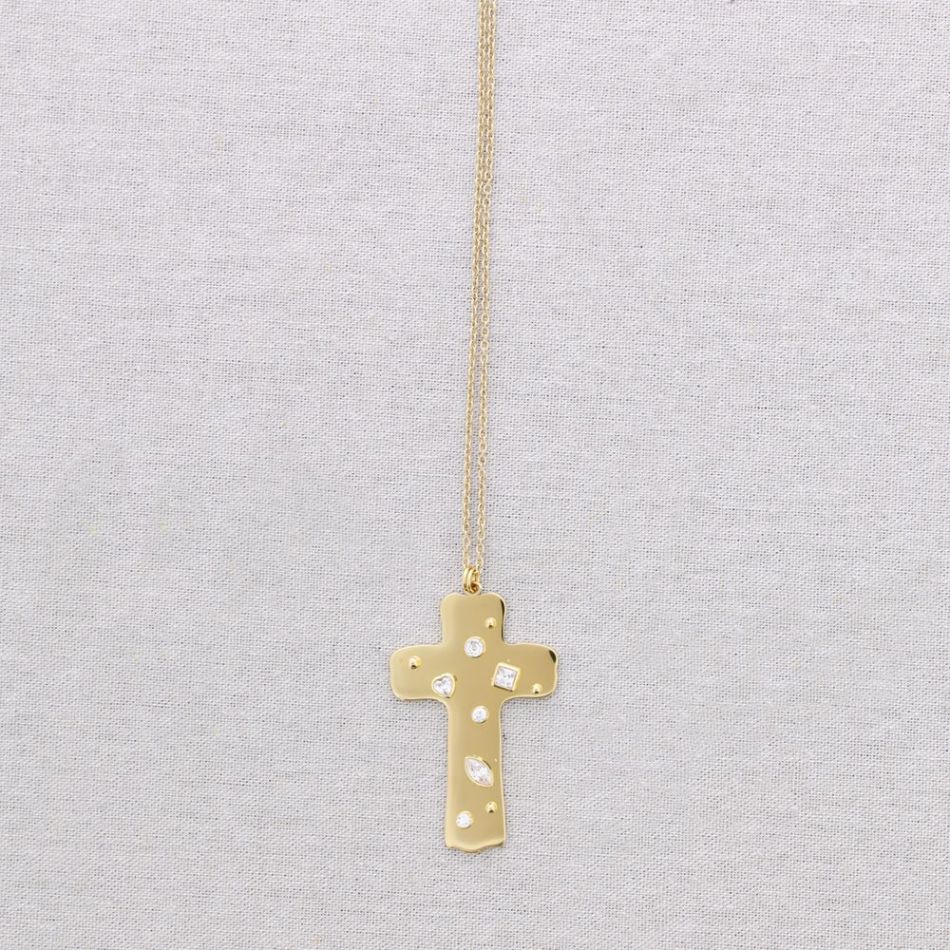 COLLAR LARGO ACERO COLGANTE CRUZ CIRCONITAS