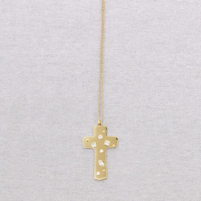 COLLAR LARGO ACERO COLGANTE CRUZ CIRCONITAS