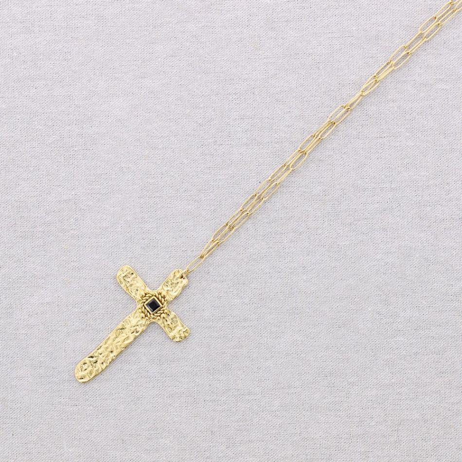 COLLAR LARGO ACERO COLGANTE CRUZ CIRCONITAS