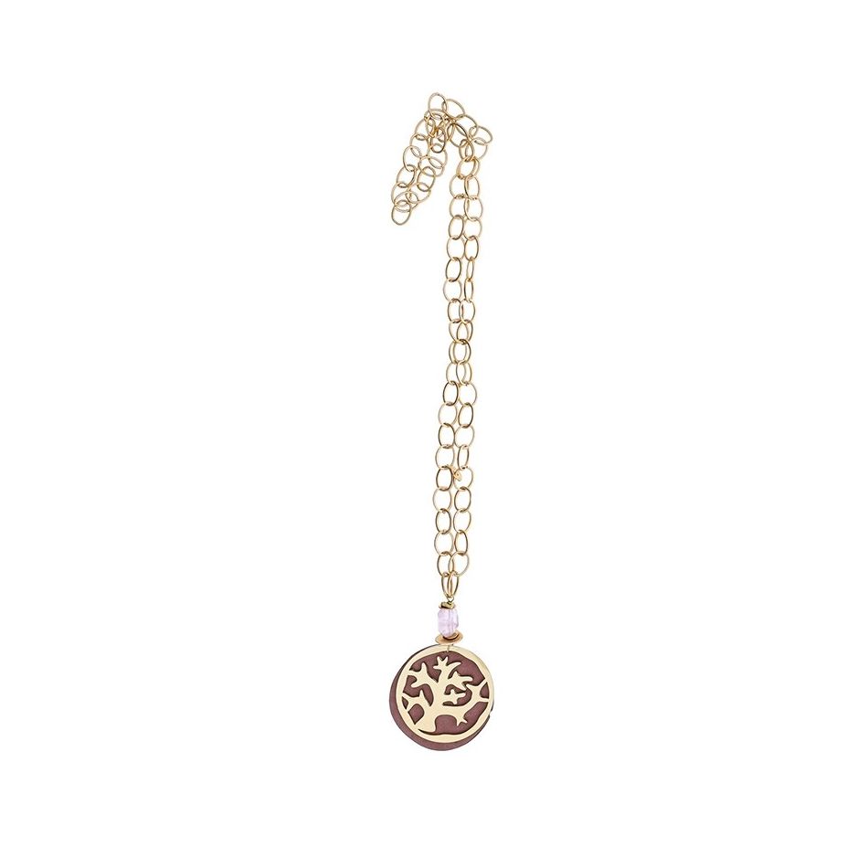 LONG PENDANT CHAIN NECKLACE WITH FRETWORK MEDAL