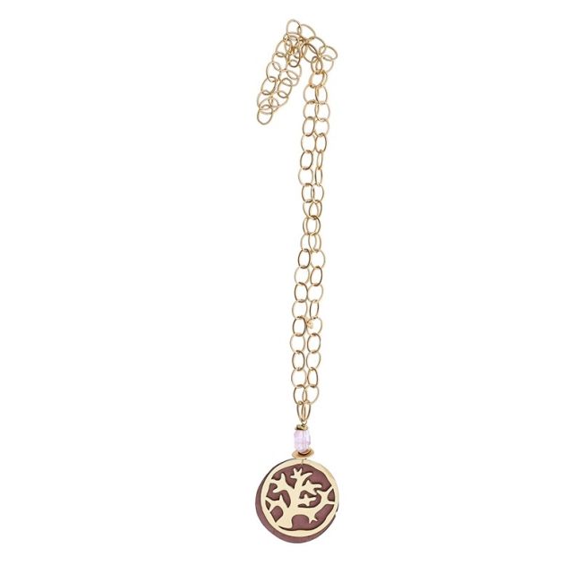 LONG PENDANT CHAIN NECKLACE WITH FRETWORK MEDAL
