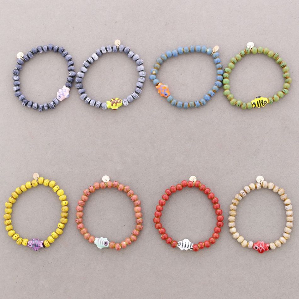 ELASTIC BRACELET FISH CERAMIC BEADS