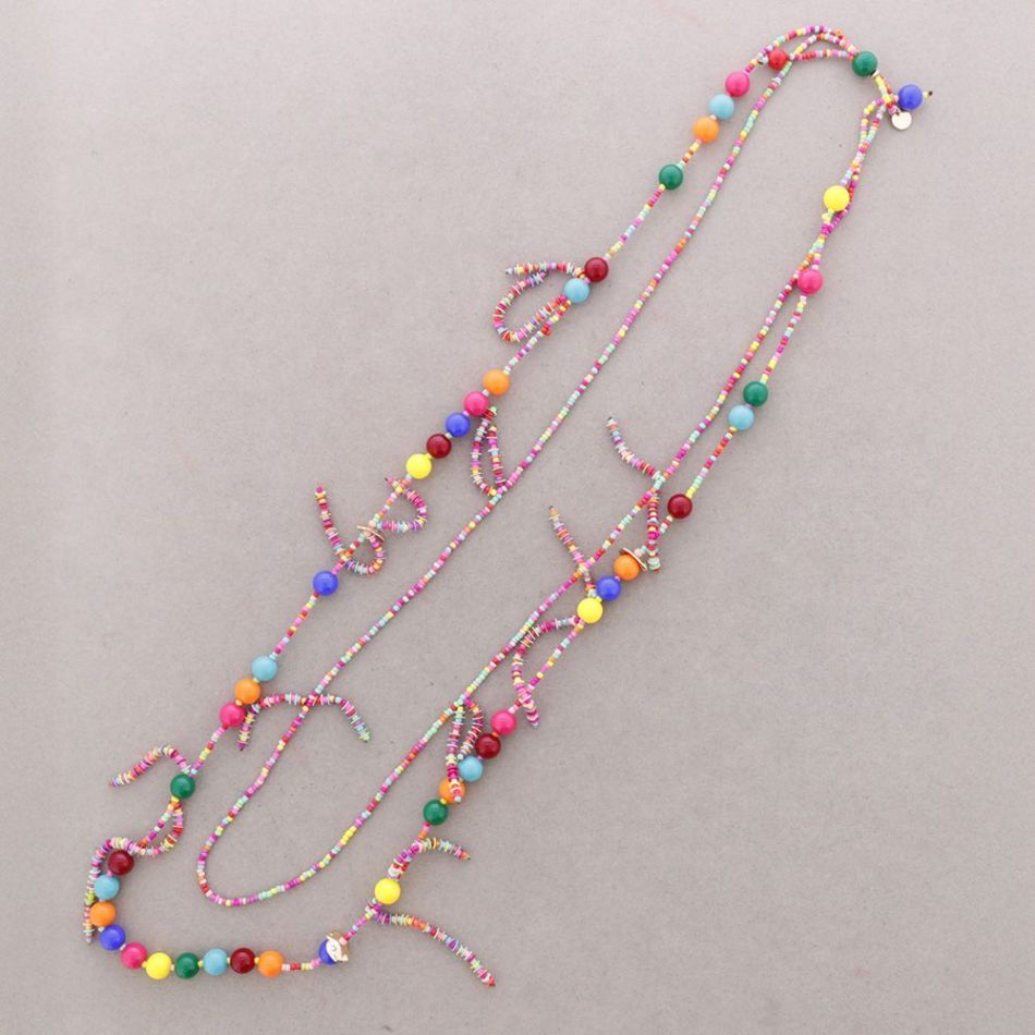 COLLAR LARGO CUENTAS ABALORIOS RESINA FLECOS