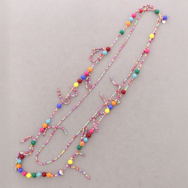 COLLAR LARGO CUENTAS ABALORIOS RESINA FLECOS