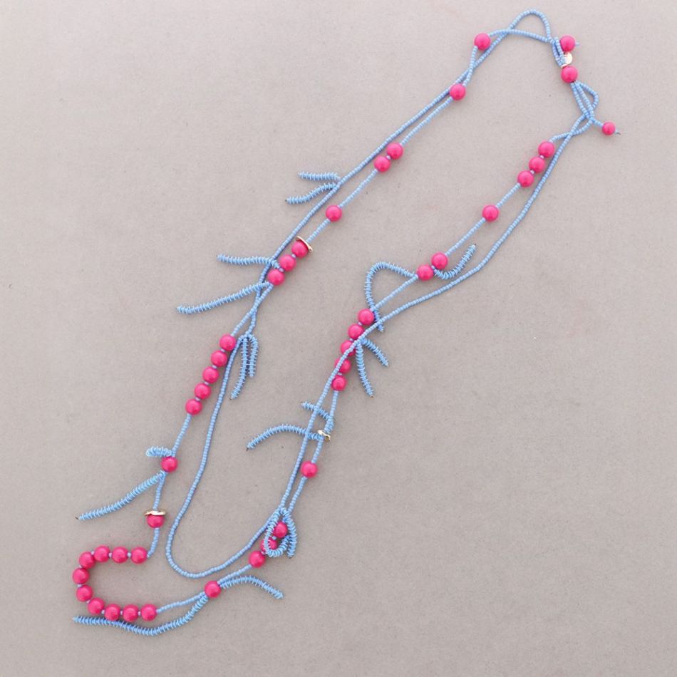 COLLAR LARGO CUENTAS ABALORIOS RESINA FLECOS