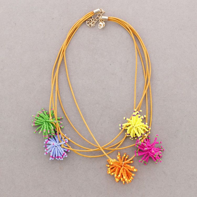 MULTI-STRAP CHOKER WITH POM-POMS AND BEADS