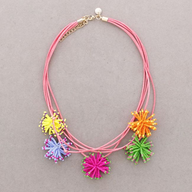 MULTI-STRAP CHOKER WITH POM-POMS AND BEADS