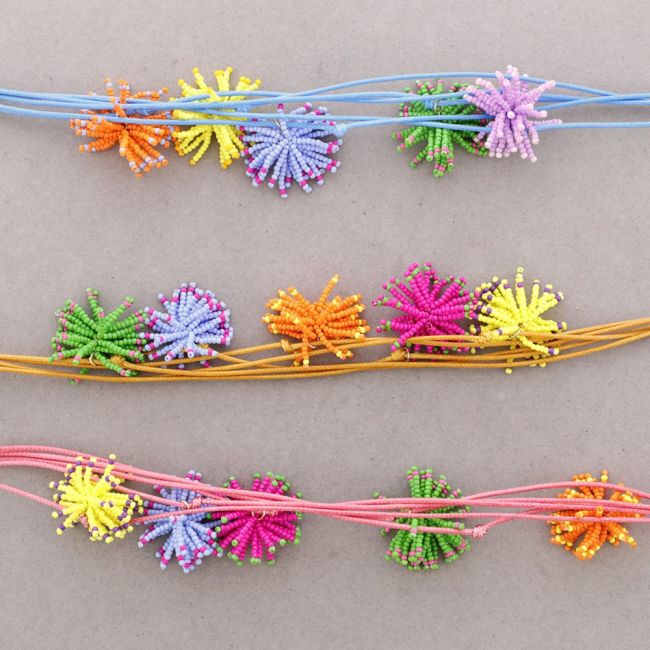 MULTI-STRAP CHOKER WITH POM-POMS AND BEADS