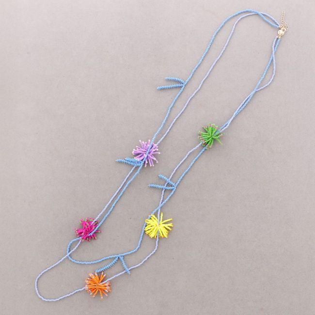 COLLAR LARGO DOBLE CUENTAS POMPONES ABALORIOS