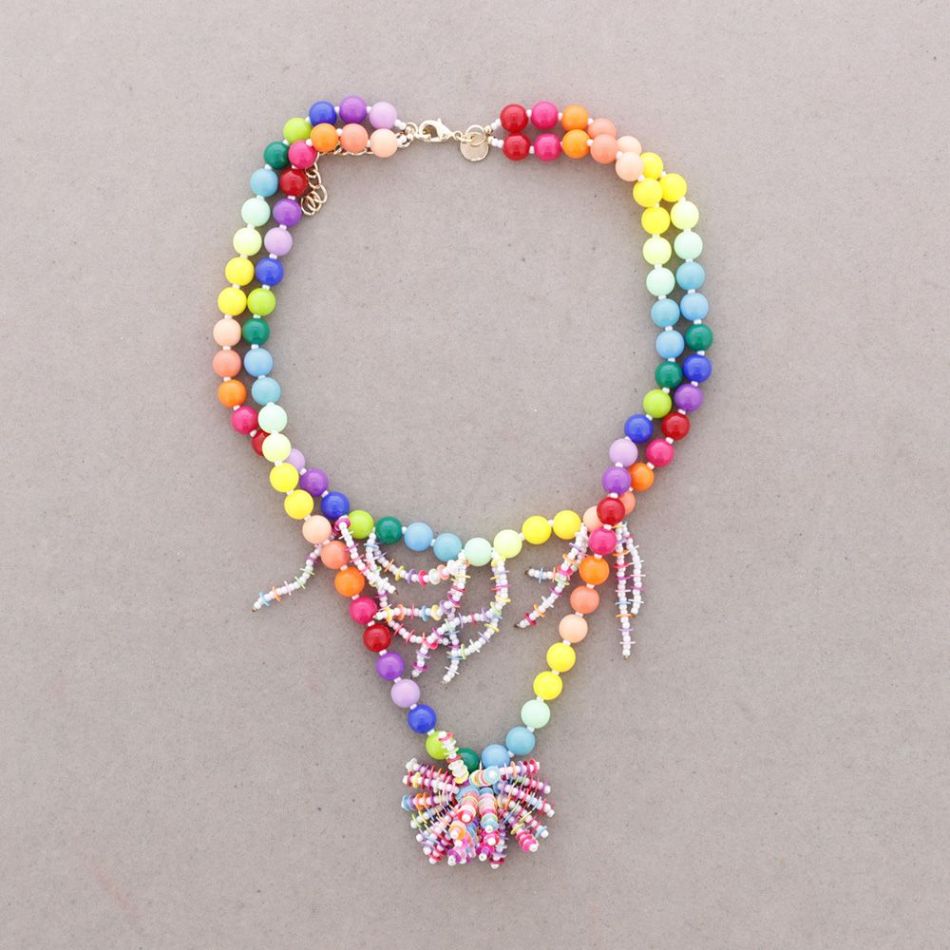 DOUBLE BEAD CHOKER RESIN FRINGE BEADS
