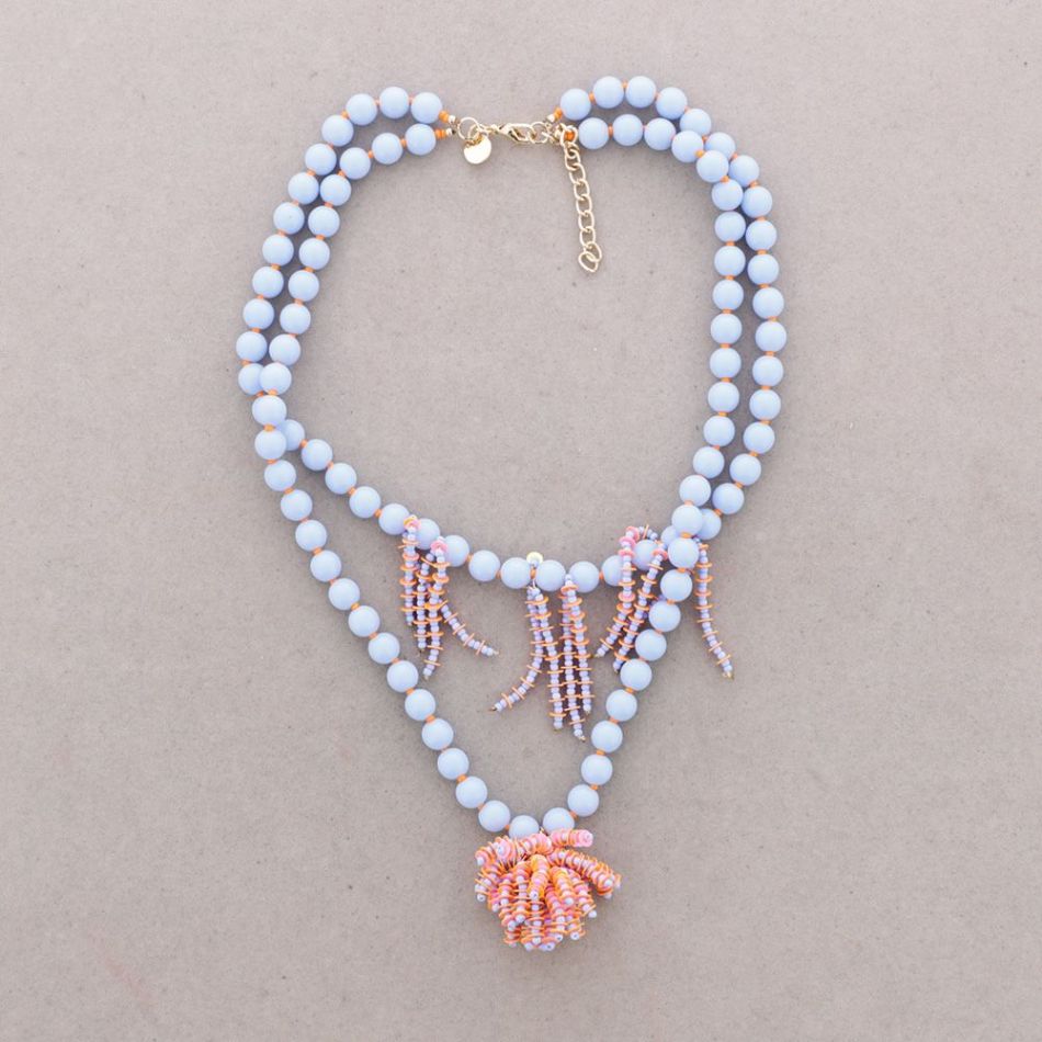 DOUBLE BEAD CHOKER RESIN FRINGE BEADS