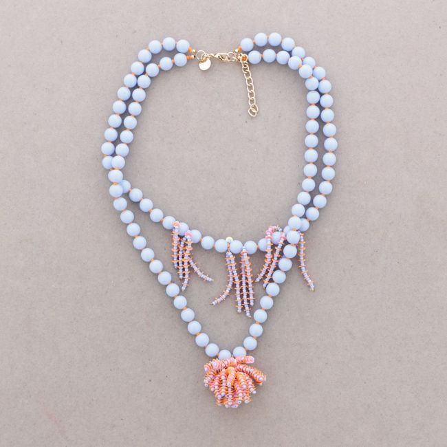 DOUBLE BEAD CHOKER RESIN FRINGE BEADS