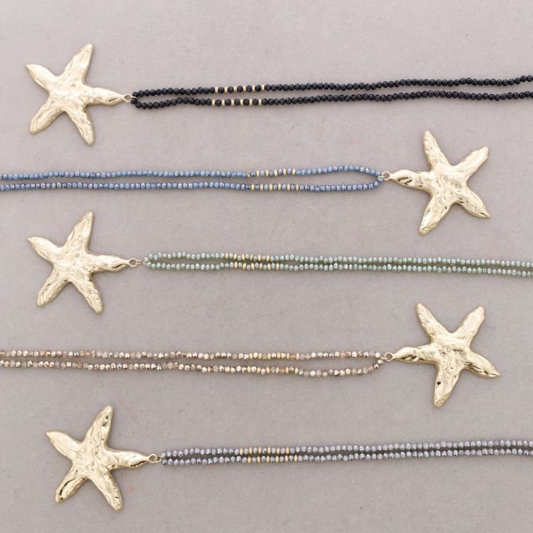 COLLAR LARGO CRISTALES FACETADOS COLGANTE ESTRELLA DEL MAR METAL 2