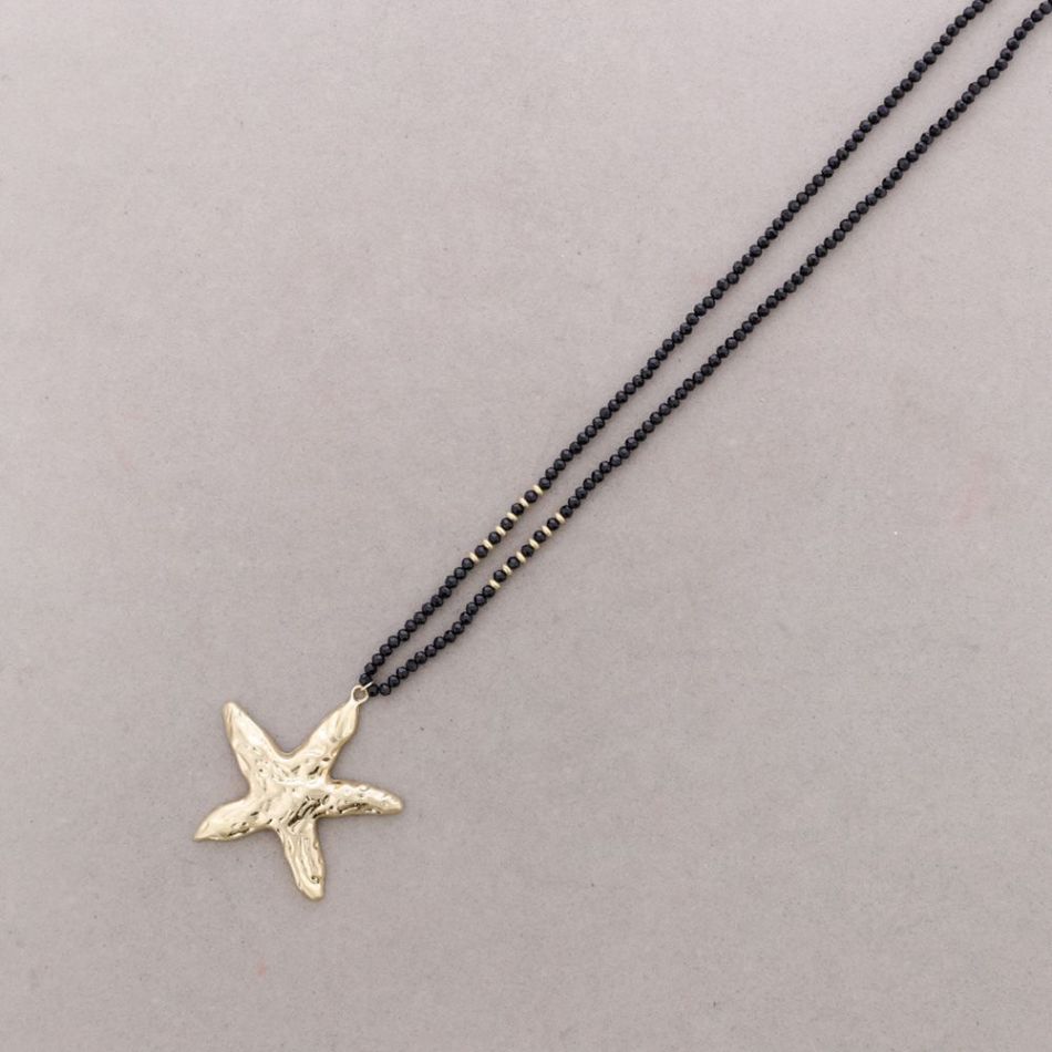 COLLAR LARGO CRISTALES FACETADOS COLGANTE ESTRELLA DEL MAR METAL