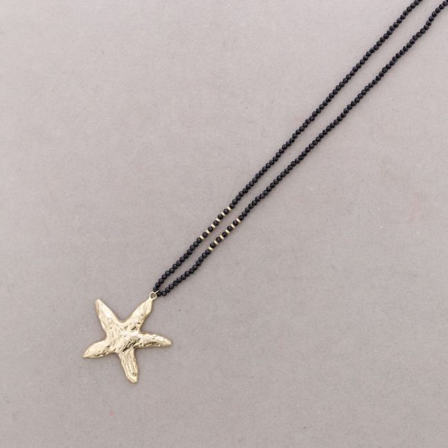 COLLAR LARGO CRISTALES FACETADOS COLGANTE ESTRELLA DEL MAR METAL