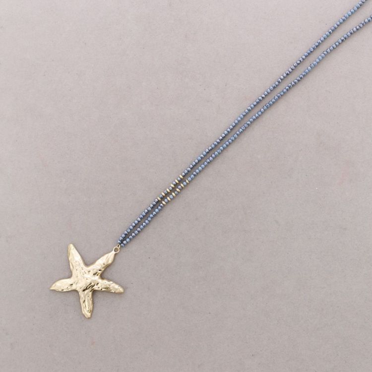 COLLAR LARGO CRISTALES FACETADOS COLGANTE ESTRELLA DEL MAR METAL