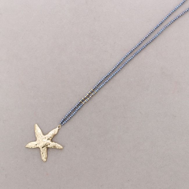 COLLAR LARGO CRISTALES FACETADOS COLGANTE ESTRELLA DEL MAR METAL