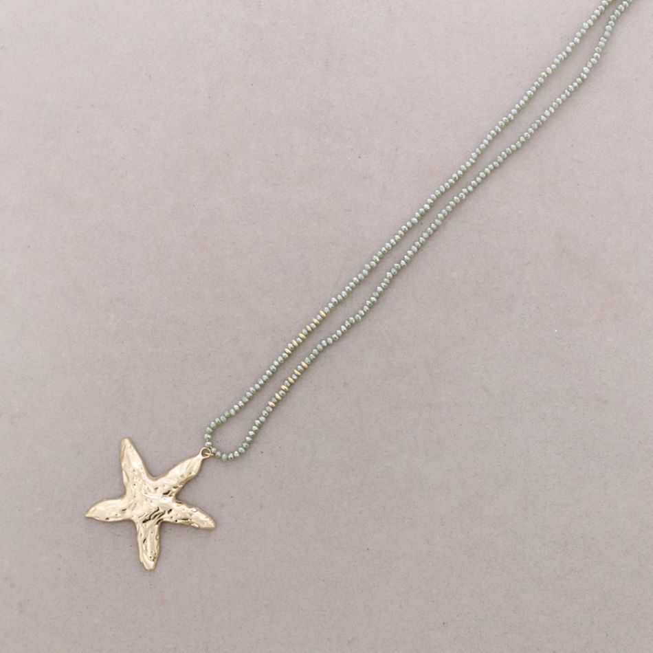 COLLAR LARGO CRISTALES FACETADOS COLGANTE ESTRELLA DEL MAR METAL