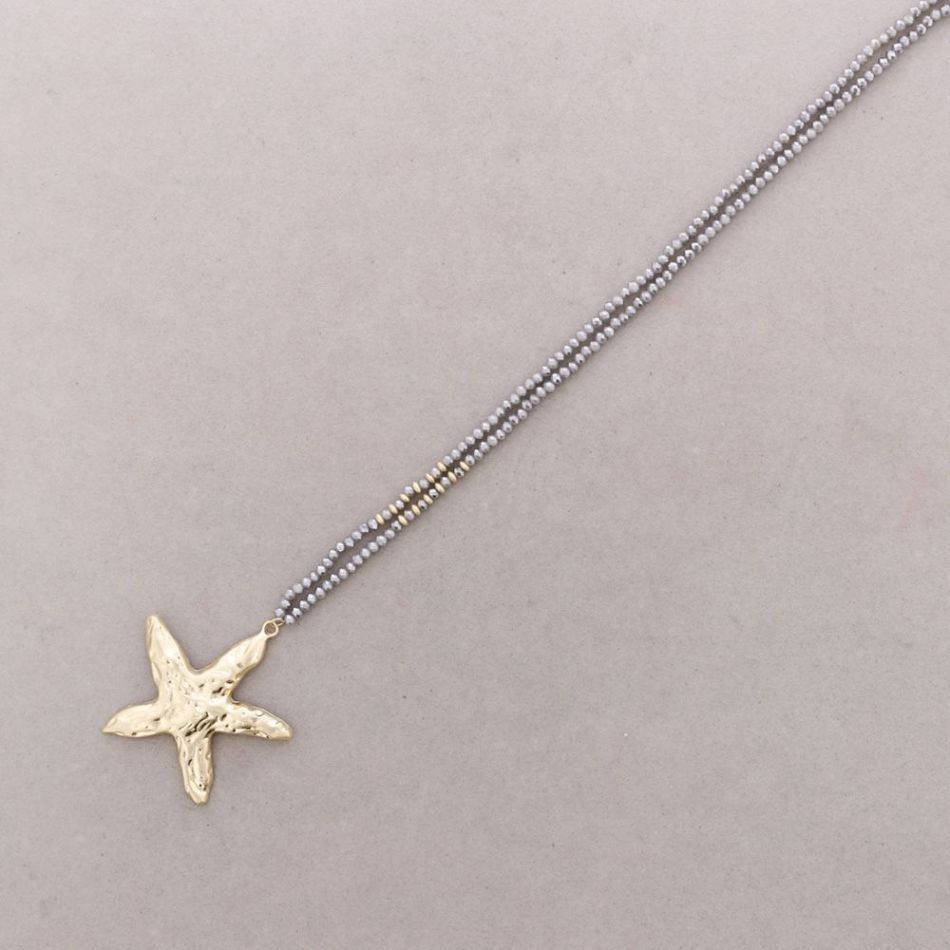 COLLAR LARGO CRISTALES FACETADOS COLGANTE ESTRELLA DEL MAR METAL