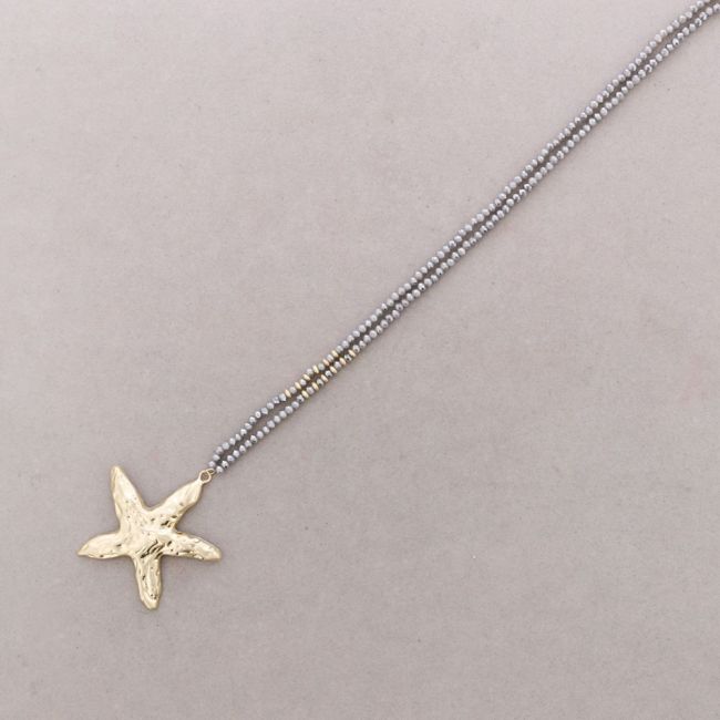 COLLAR LARGO CRISTALES FACETADOS COLGANTE ESTRELLA DEL MAR METAL
