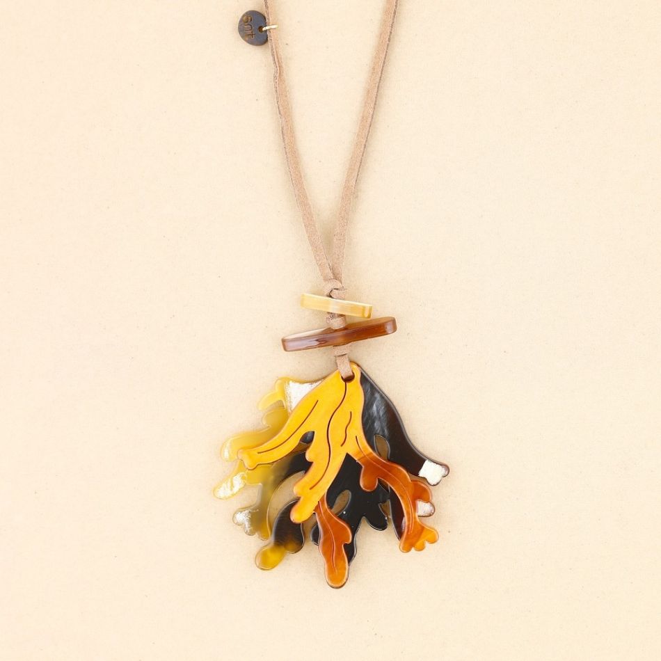 DOUBLE CORAL RESIN PENDANT LONG NECKLACE