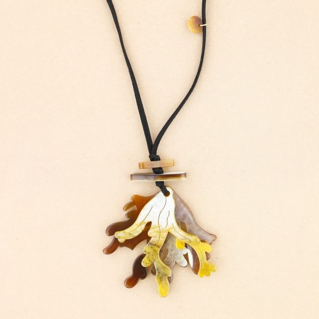 DOUBLE CORAL RESIN PENDANT LONG NECKLACE