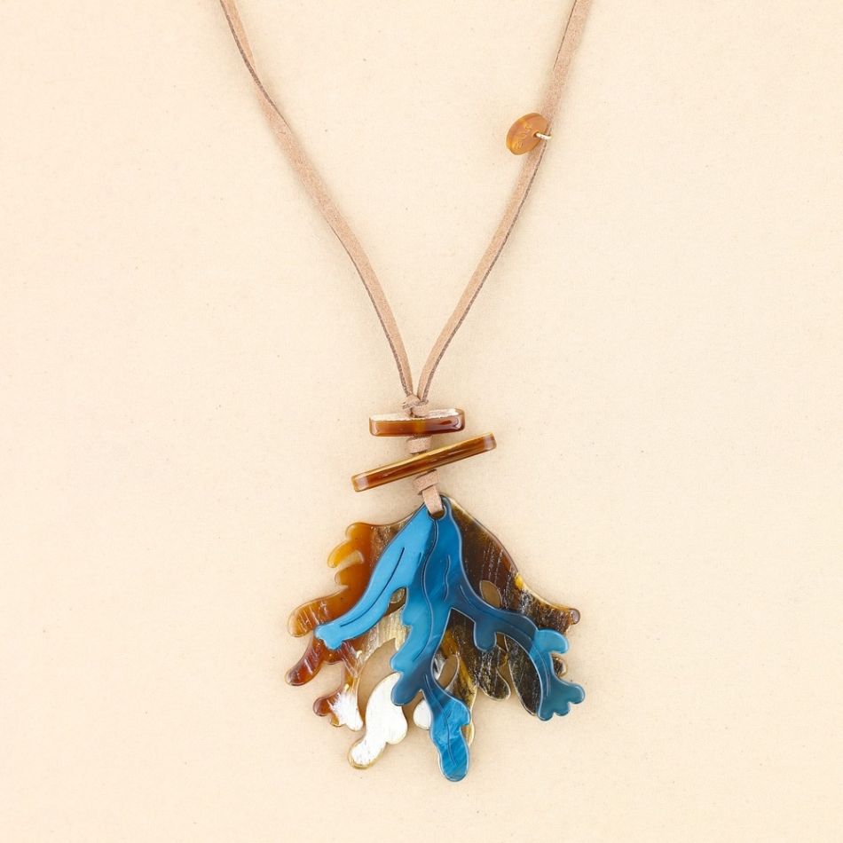 DOUBLE CORAL RESIN PENDANT LONG NECKLACE