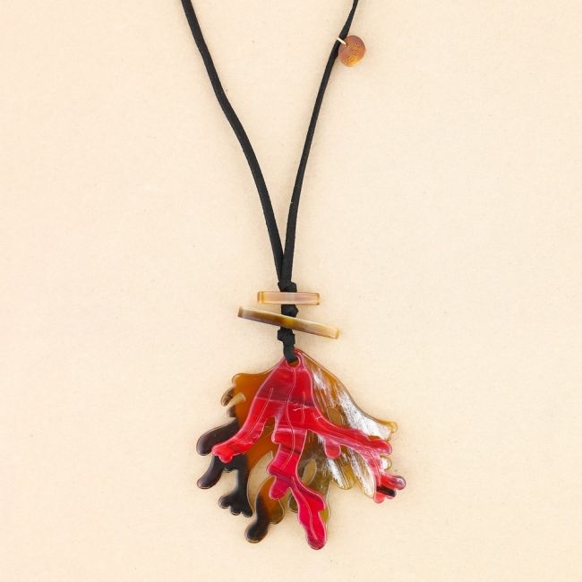 DOUBLE CORAL RESIN PENDANT LONG NECKLACE