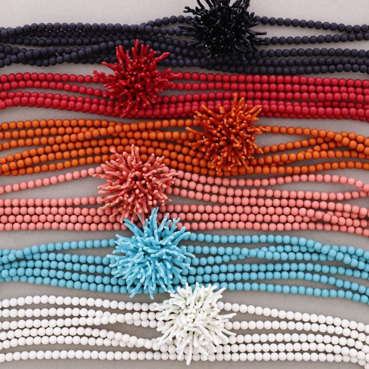 COLLAR LARGO TRIPLE CUENTAS FLOR CORAL RESINA 2