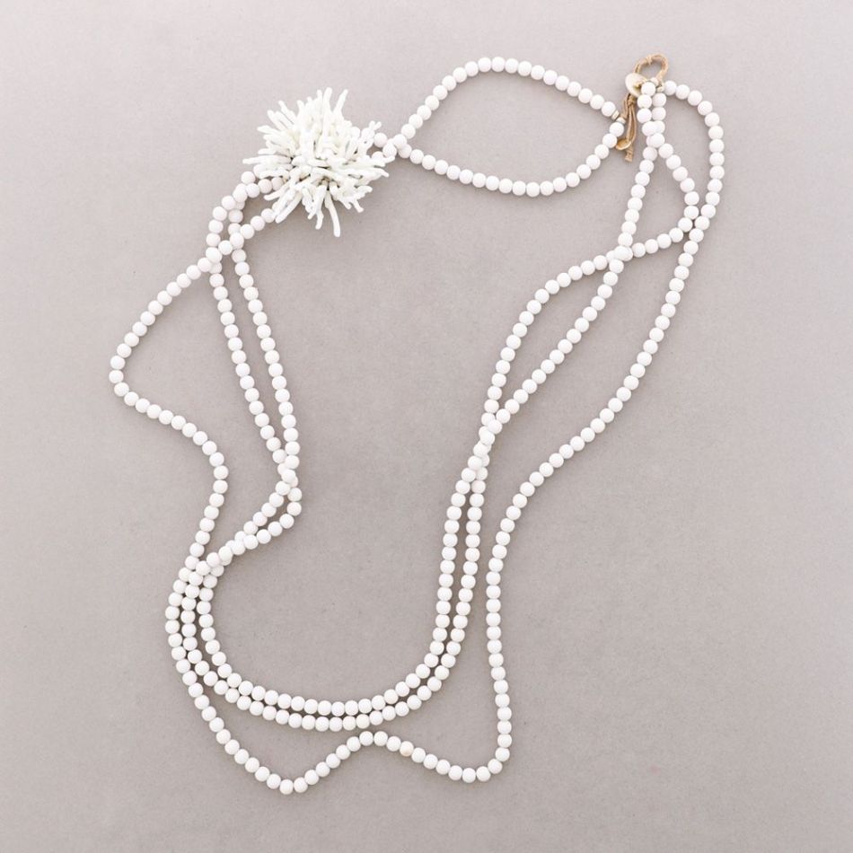 COLLAR LARGO TRIPLE CUENTAS FLOR CORAL RESINA