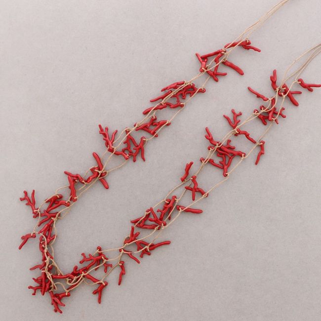 COLLAR LARGO TRIPLE CUENTAS FLOR CORAL RESINA