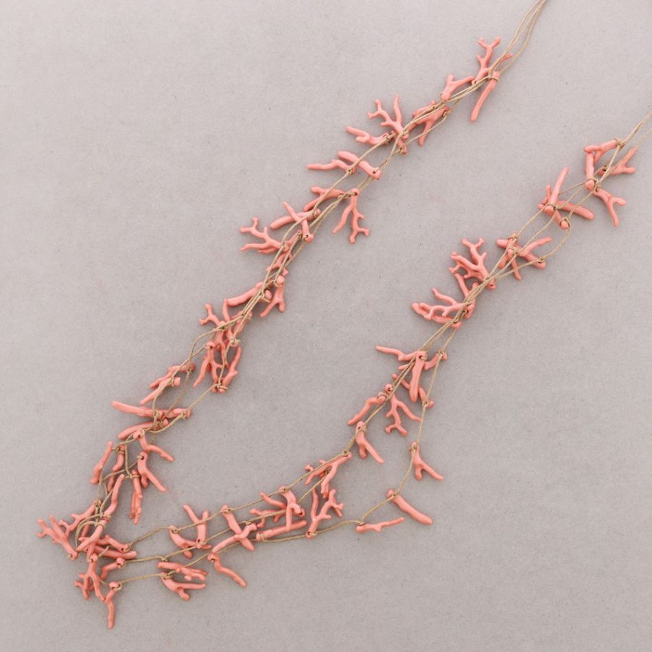 COLLAR LARGO TRIPLE CUENTAS FLOR CORAL RESINA