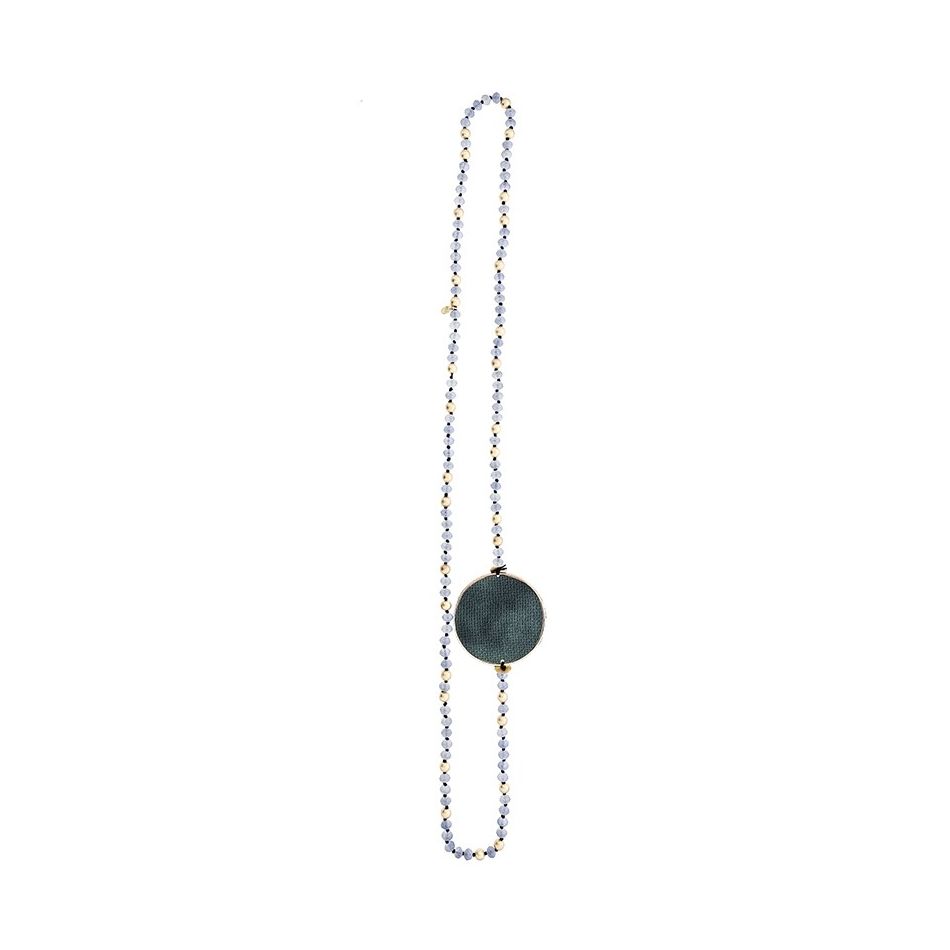 LONG CRYSTAL NECKLACE WITH LINED MEDAL