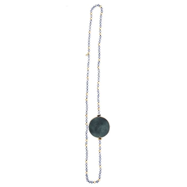 LONG CRYSTAL NECKLACE WITH LINED MEDAL