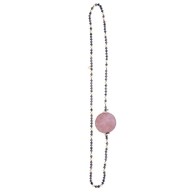 LONG CRYSTAL NECKLACE WITH LINED MEDAL