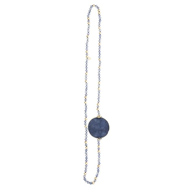 LONG CRYSTAL NECKLACE WITH LINED MEDAL