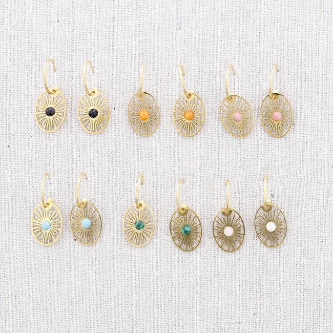 STONE PENDANT HOOP STEEL EARRINGS